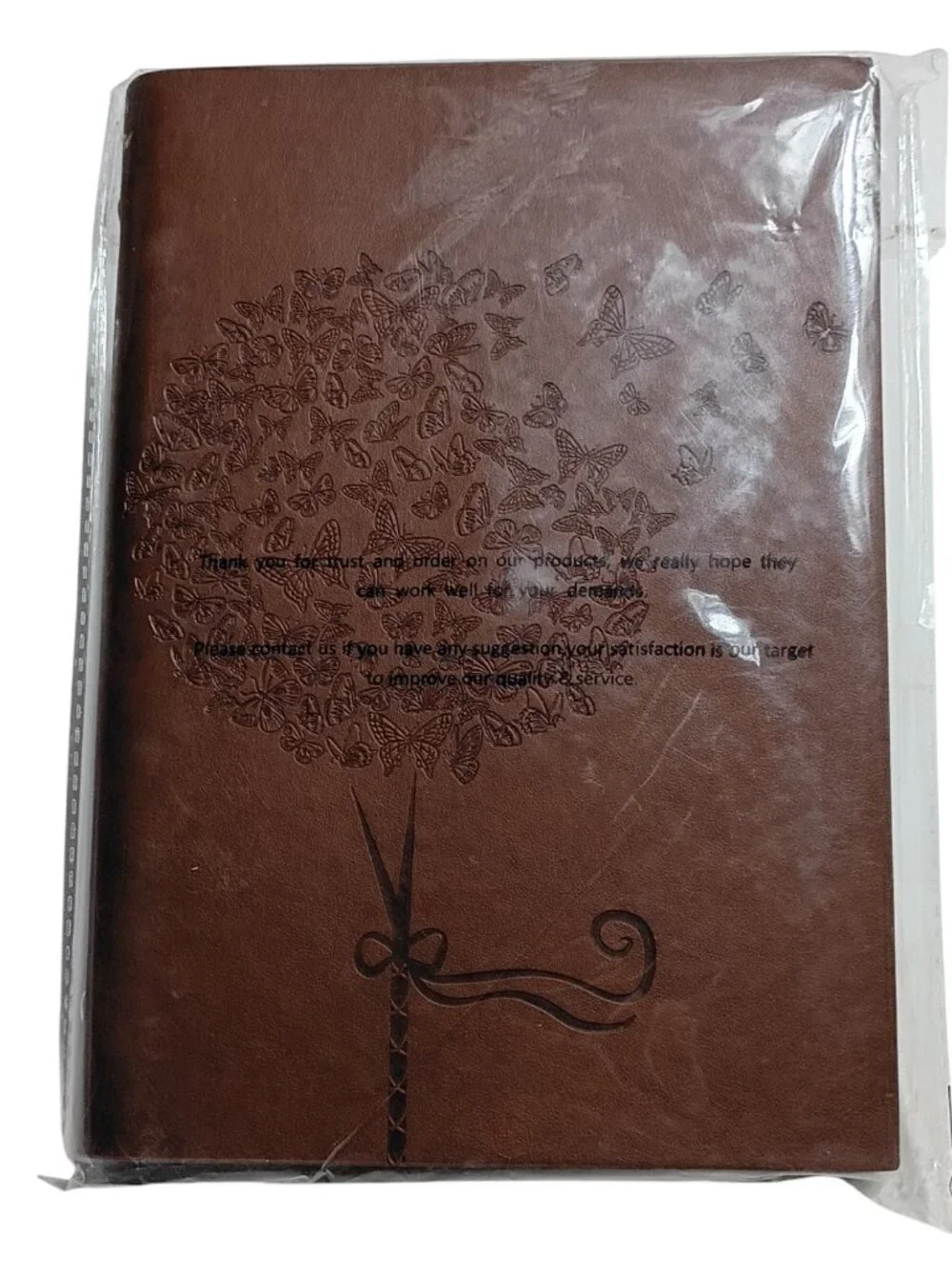 Brown Faux Leather Vintage-Style Refillable Binder Journal Metal Butterfly Charm